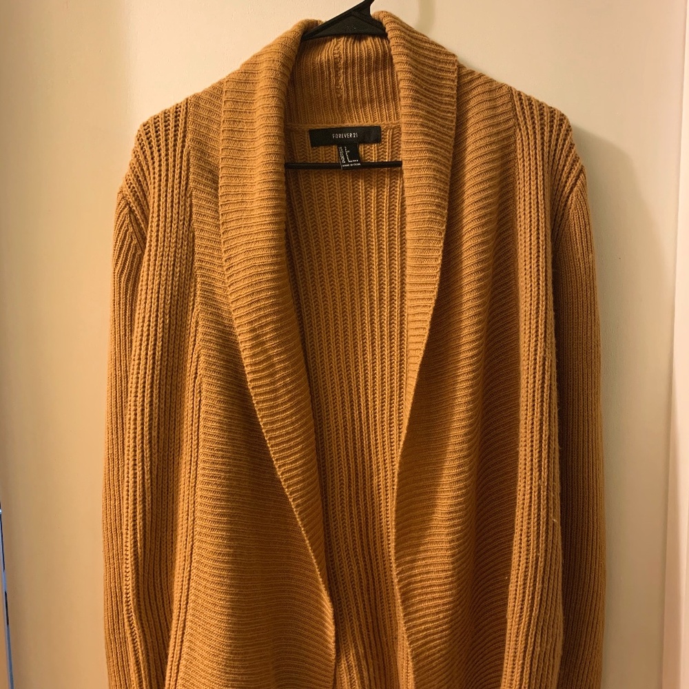 Forever 21 Golden/Mustard Shawl Collar Cardigan